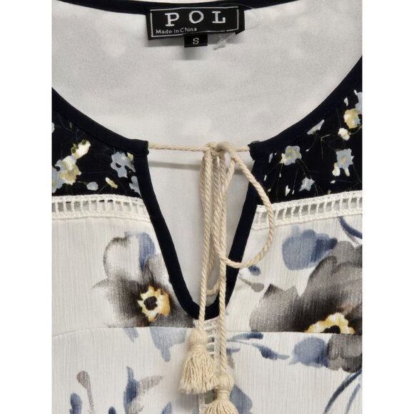 POL Clothing Womens Small Floral Print Tiered  Dress Crochet Trim Cottage Core - Picture 6 of 8